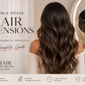 Woman with long seamless invisible weave hair extensions showing natural volume, length, and discreet application.